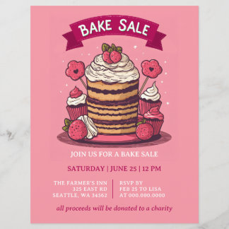 Flyer Invitación a la venta de pasteles rosados