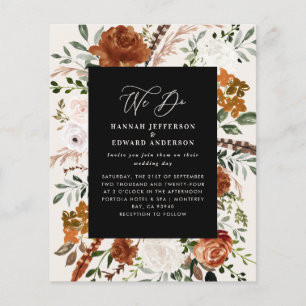 Flyer Invitación a los detalles del boda botánico negro 