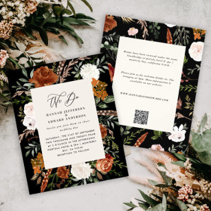 Flyer Invitación a los detalles del boda botánico negro 