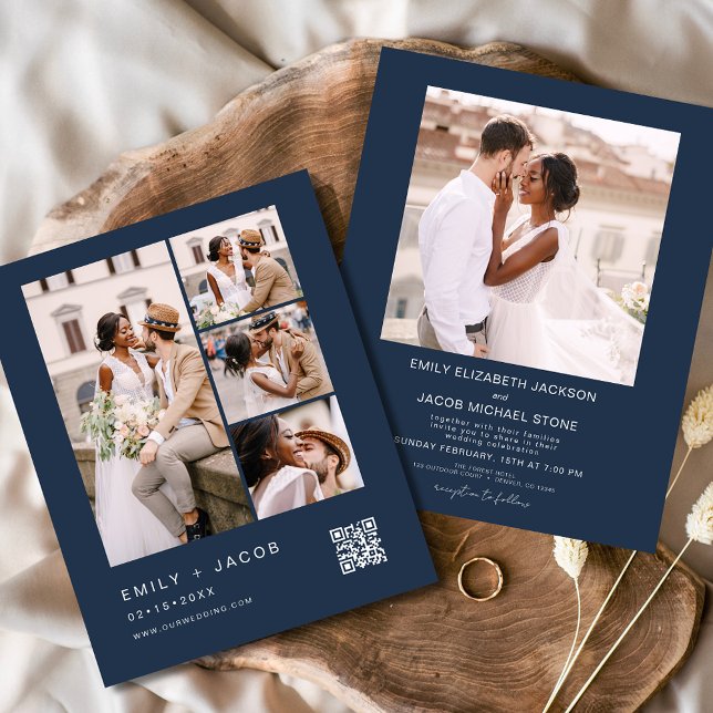 Flyer Invitación a matrimonio azul de código QR de presu (Subido por el creador)