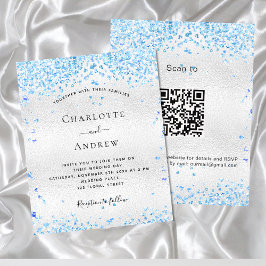 Flyer Invitación a matrimonio de código QR azul plateado