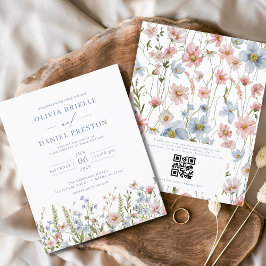 Flyer Invitación a matrimonio de código QR para flor sil