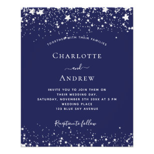 Flyer Invitación a matrimonio de estrellas de plata azul