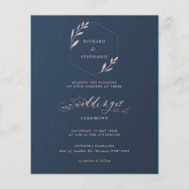 Flyer Invitación a matrimonio de follaje azul y rosa con