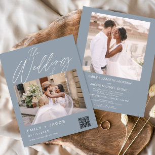 Flyer Invitación a matrimonio de fotos de código QR azul