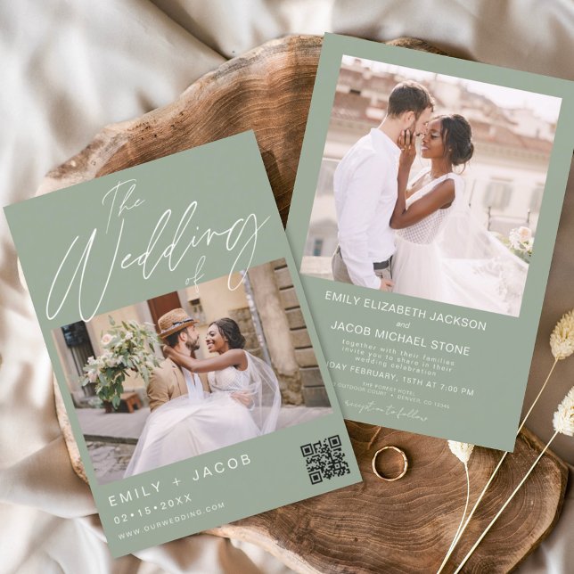Flyer Invitación a matrimonio de fotos de código QR verd (Subido por el creador)