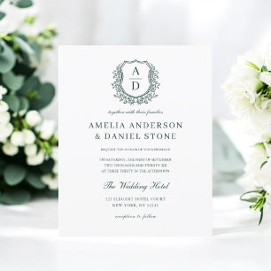 Flyer Invitación a matrimonio de monograma de Escudo ver