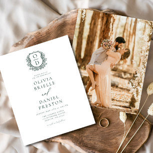Flyer Invitación a matrimonio de monograma de Escudo ver