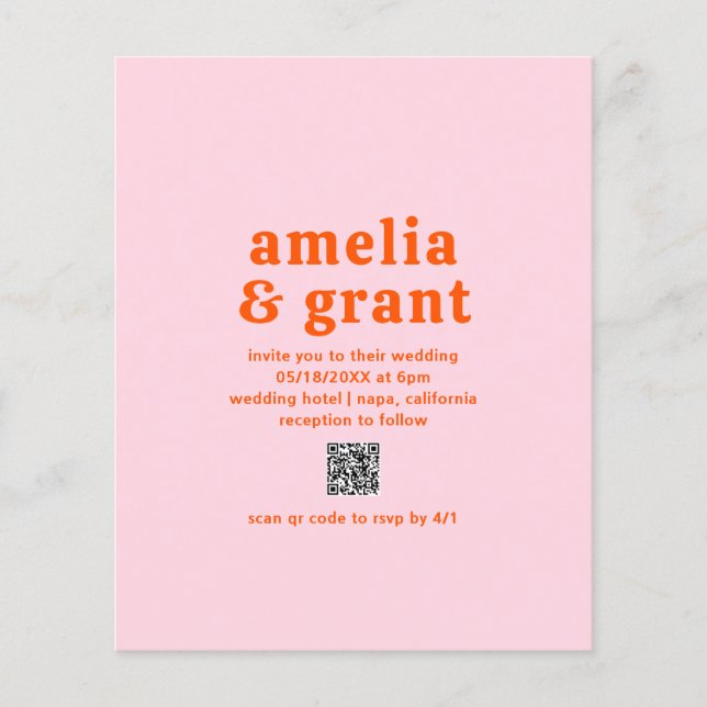 Flyer Invitación a matrimonio de presupuesto rosado con  (Frente)