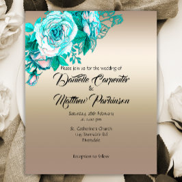 Flyer Invitación a matrimonio de Rosas turquesa y oro as