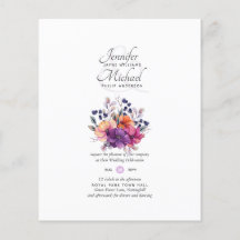 Invitación a matrimonio floral de Naranja púrpura 