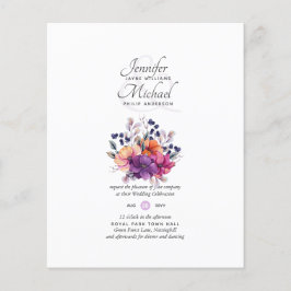 Flyer Invitación a matrimonio floral de Naranja púrpura