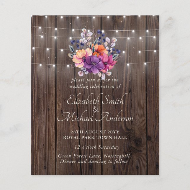 Flyer Invitación a matrimonio floral de Naranja púrpura  (Frente)