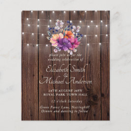 Flyer Invitación a matrimonio floral de Naranja púrpura