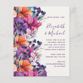 Flyer Invitación a matrimonio floral de Naranja púrpura