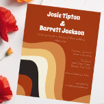 Flyer Invitación a matrimonio Naranja quemada de Budget<br><div class="desc">Este folleto de invitación a bodas de presupuesto retro y groovni incluye líneas onduladas en tostado, marrón y naranja, que recuerdan a los años 70 y el estilo de vida hippie. Invitación vintage audaz con escritura blanca funky junto a las líneas curvadas abstractas. Groove junto con esta divertida tarjeta de...</div>