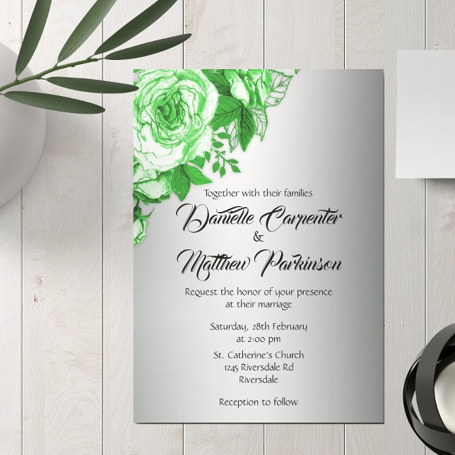 Flyer Invitación a matrimonio para Rosas verdes romántic (Subido por el creador)