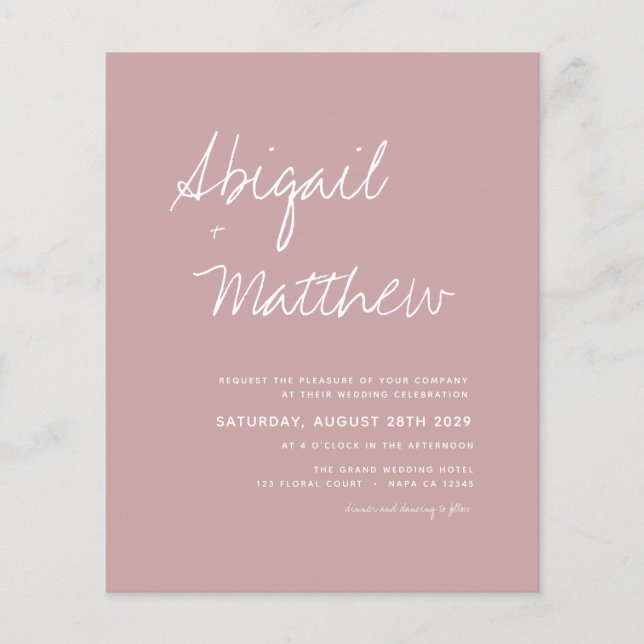 Flyer Invitación a matrimonio presupuestal Rosa polvorie (Frente)