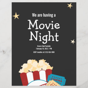 Flyer Invitación a palomitas de noche de cine vintage ge