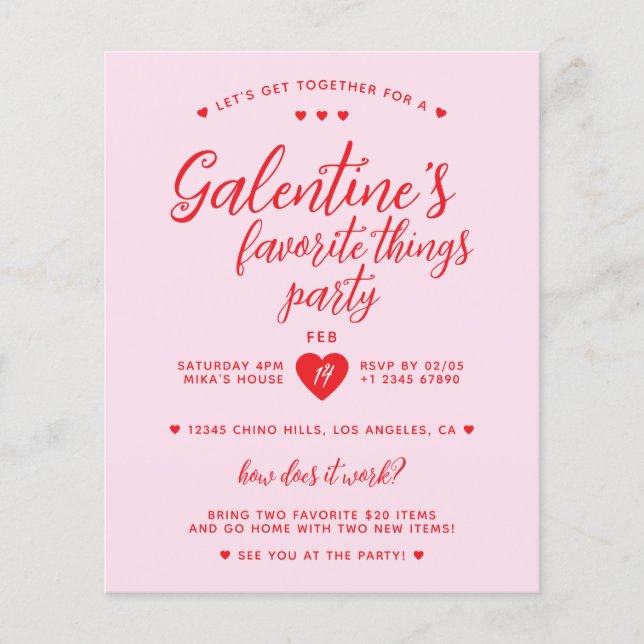 Flyer Invitación a presupuesto Fiesta de cosas favoritas (Frente)