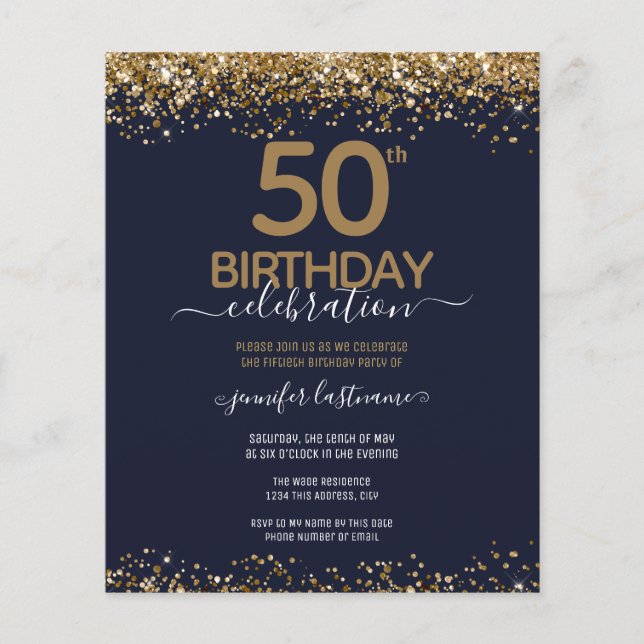 Flyer Invitación a Purpurina de cumpleaños número 50 del (Frente)