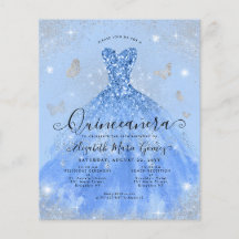Invitación a Quinceanera con bata de plata azul ba