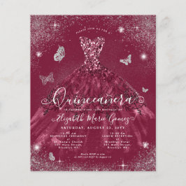 Flyer Invitación a Quinceanera de la bata de plata roja 