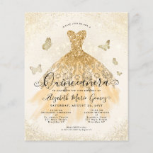 Invitación a Quinceanera de oro ligero y barato