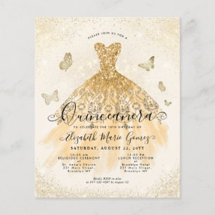 Flyer Invitación a Quinceanera de oro ligero y barato