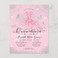Invitación a Quinceanera de yegua de plata rosa ba