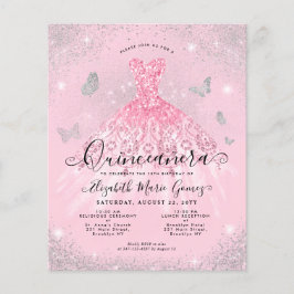Flyer Invitación a Quinceanera de yegua de plata rosa ba
