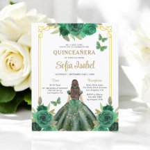 Invitación a Quinceanera Verde de Esmeralda Floral