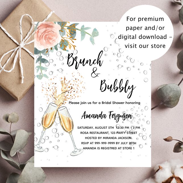 Flyer Invitación a rosa de Brunch Bubbly Bridal Shower (Subido por el creador)