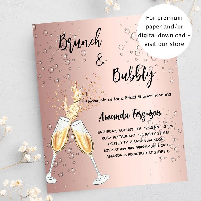 Flyer Invitación a rosa de Brunch Bubbly Bridal Shower (Subido por el creador)