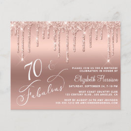 Flyer Invitación a Rosa de oro del Purpurina de cumpleañ