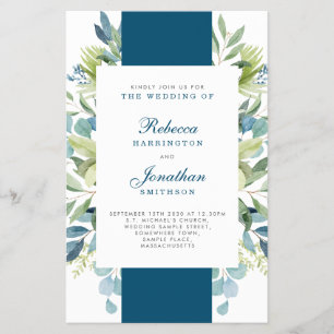 Flyer Invitación a RSVP de boda azul de follaje presupue