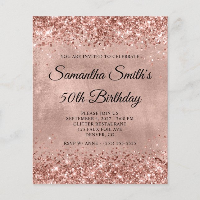 Flyer Invitación a un monograma de cumpleaños 50 Rosa Pu (Frente)