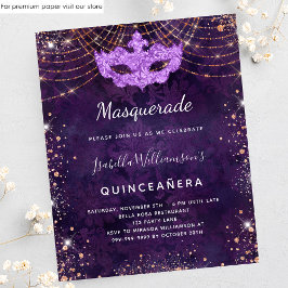 Flyer Invitación a un presupuesto púrpura de Quinceanera