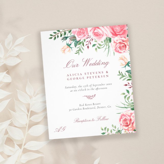 Flyer Invitación a una boda elegante con rosas rosas ros (Subido por el creador)