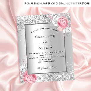 Flyer Invitación a una boda floral blanca y rosa platead