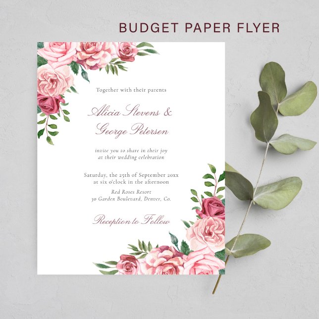 Flyer Invitación a una boda floral borgoñona (Subido por el creador)