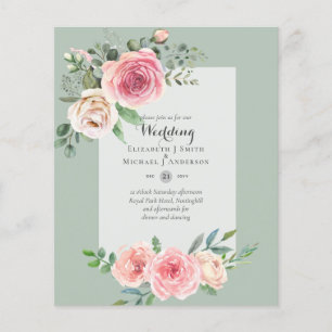 Flyer Invitación a una boda floral con Rosas rosas rosad