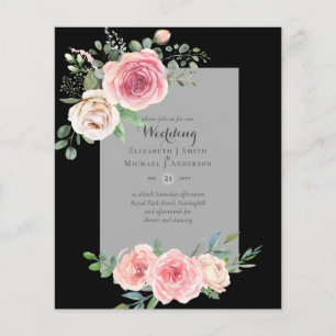 Flyer Invitación a una boda floral con Rosas rosas rosad