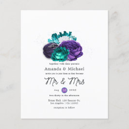 Flyer Invitación a una boda floral violeta y turquesa
