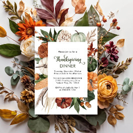 Flyer Invitación a una cena de Acción de Gracias verde y