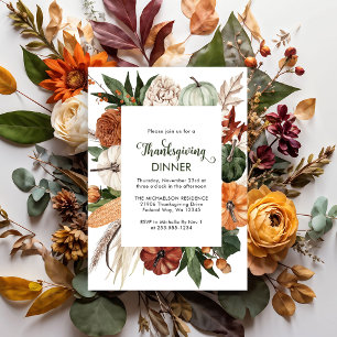 Flyer Invitación a una cena de Acción de Gracias verde y