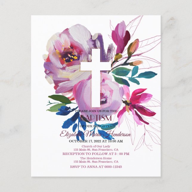 Flyer Invitación al Bautismo con Presupuestos Florales.  (Frente)