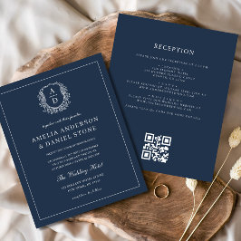 Flyer Invitación al código QR del Boda de Monograma Azul