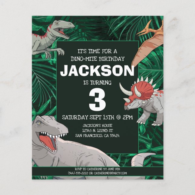 Flyer Invitación al cumpleaños de Dino Trex Dinosaur par (Frente)