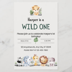 Flyer Invitación al cumpleaños de zoológicos
